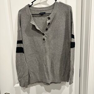 Aerie Gray Henley Sweater with Black Stripes